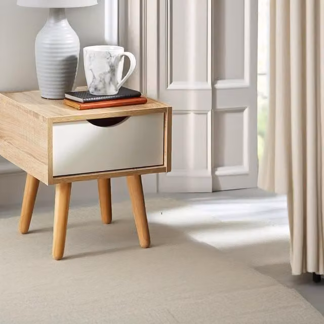 Pirlo Plush Bedside Table with Drawer in Natural Brown Wood