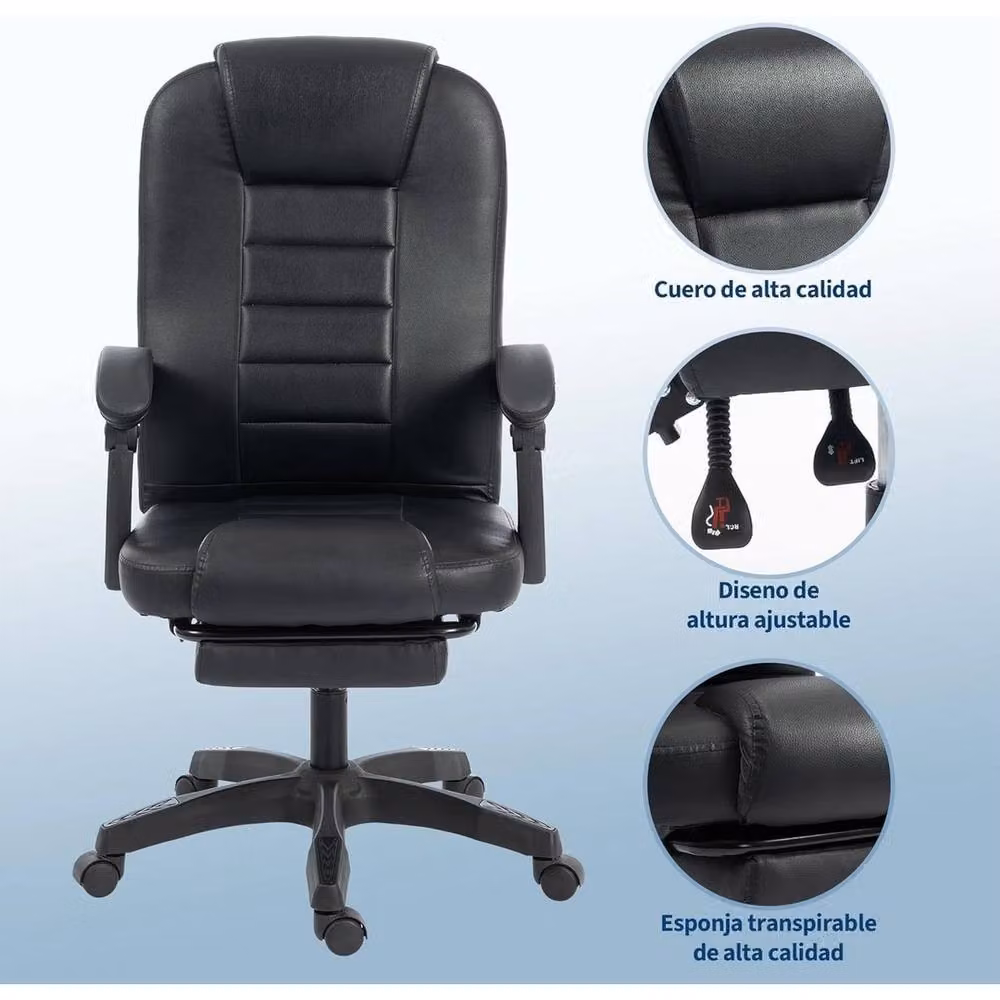 VOGREX Executive Black PU Leather Swivel Chair with Headrest and Armrests – 3