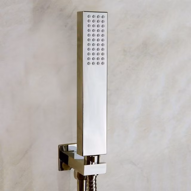Nes Home Chrome Rectangular Shower Handset Kit with 1.5m Hose and Adjustable Bracket in Metallic Silver – 1