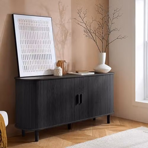 Birlea Axel 2 Door Fluted Sideboard in Black, W: 160 cm, H: 76 cm, D: 45 cm – 2