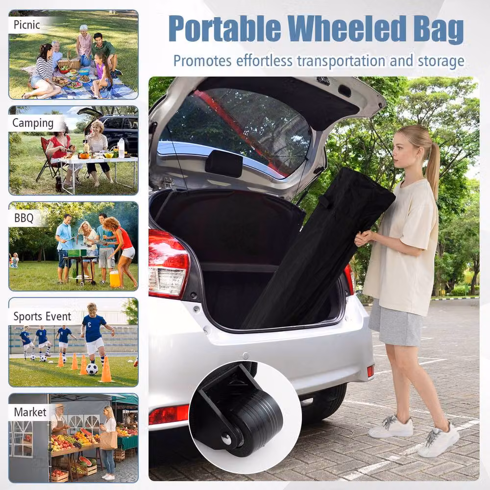 Costway Grey Pop Up Canopy Tent with Wheeled Bag and 4 Sandbags – 3
