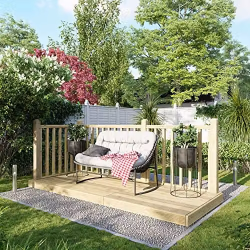 Powersheds Premium Wooden Decking Kit with Hand Rails in Brown