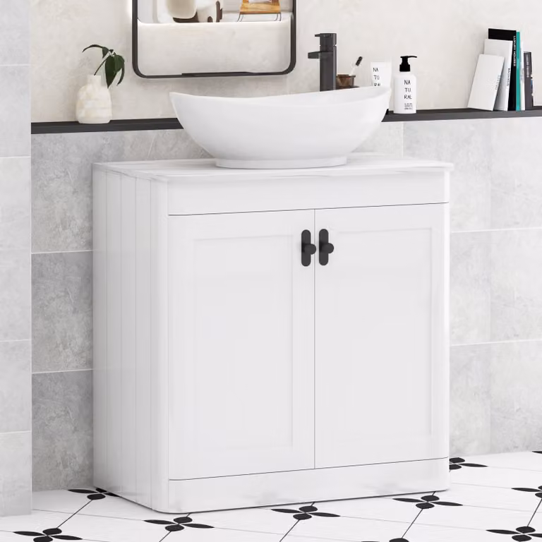 Royal Bathrooms Henley 800mm Gloss White Floor Standing 2 Door Vanity Unit with Amaze Basin and Matt Black Knob