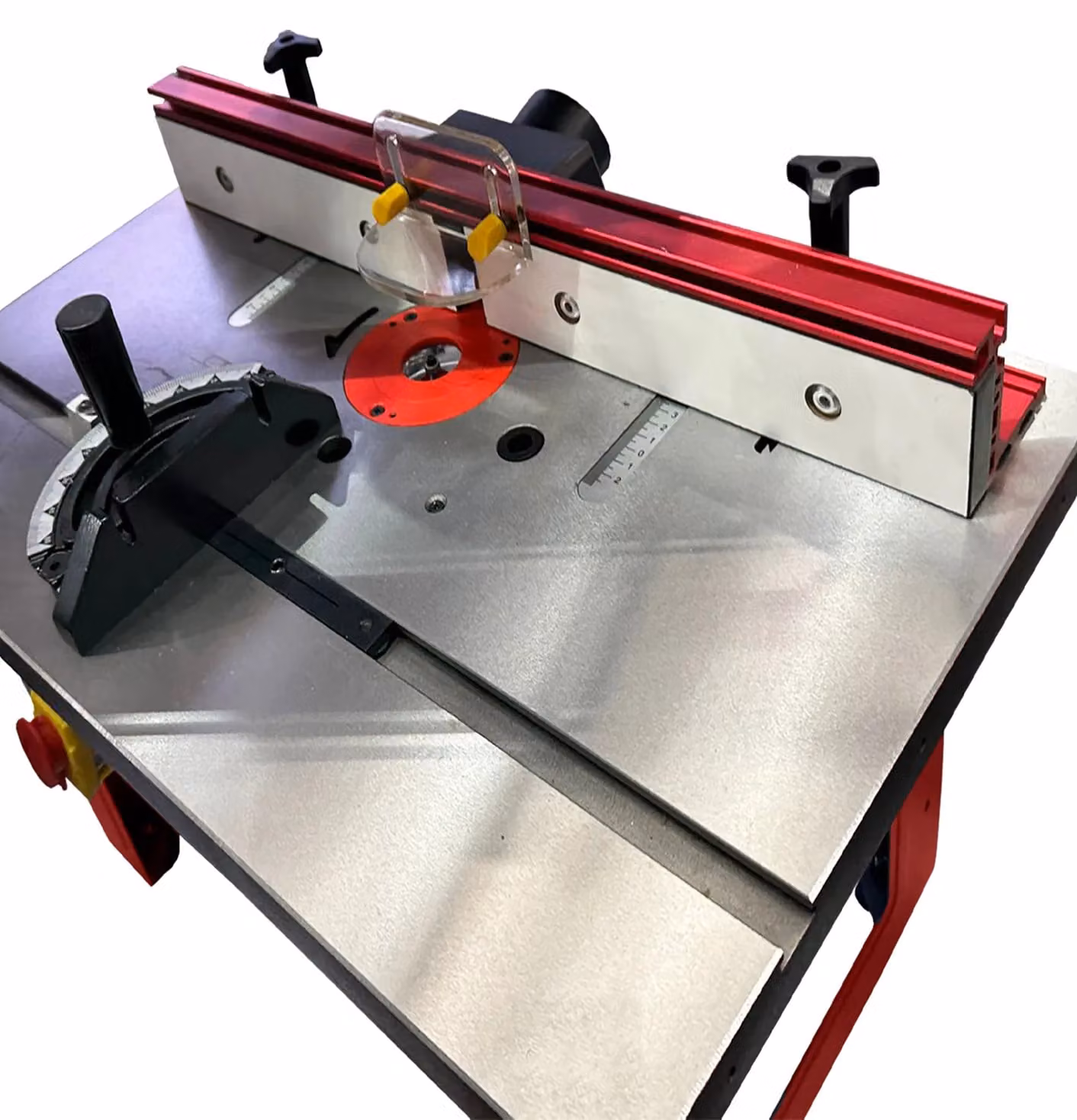 Lumberjack Cast Iron Router Table with One Piece Aluminium Fence and Compact Leg Stand in Red – 4