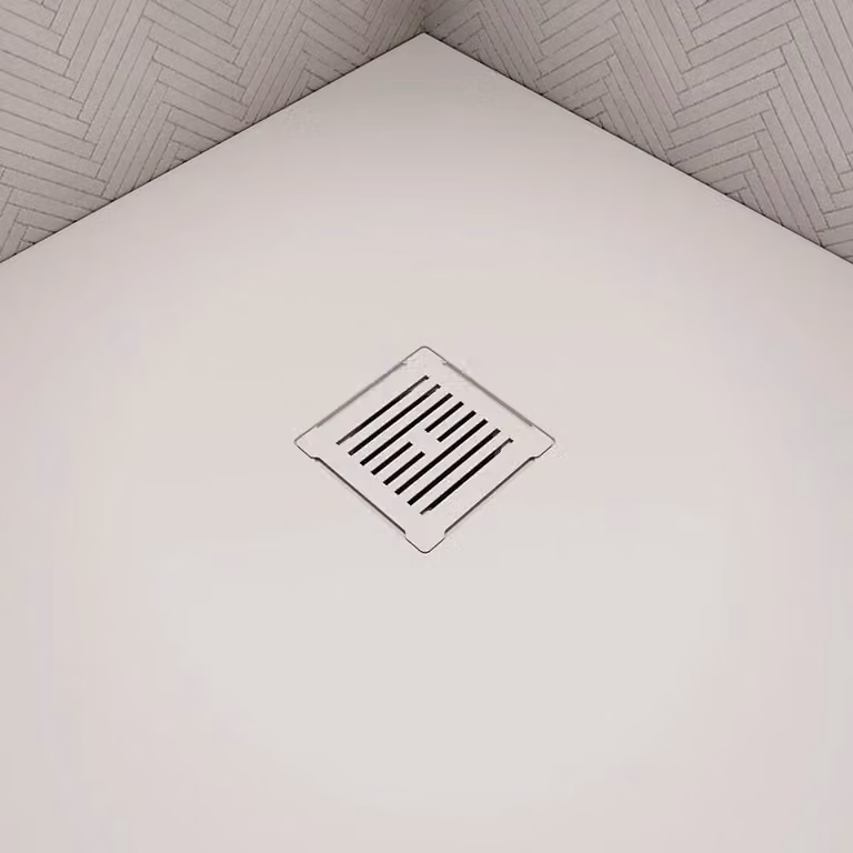 Balterley White Plastic Slimline Shower Tray Waste with Odour Trap and Drain Cover W/D/H: 11.4 x 11.4 x 8.6 cm