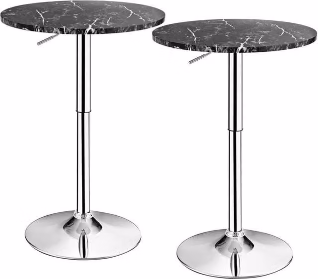 VOGREX Black Marble Round Counter Dining Table with 360 Degree Rotating Top and Height Adjustable Central Column, W/D/H: 120 x 120 x 91 cm