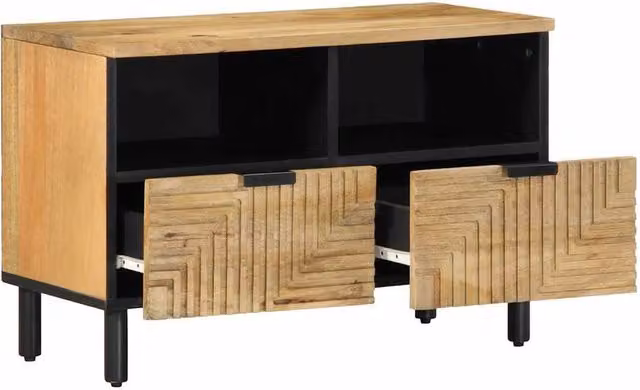 Berkfield Home Brown Mango Wood and Metal TV Cabinet, W: 70 cm, D: 33 cm, H: 46 cm