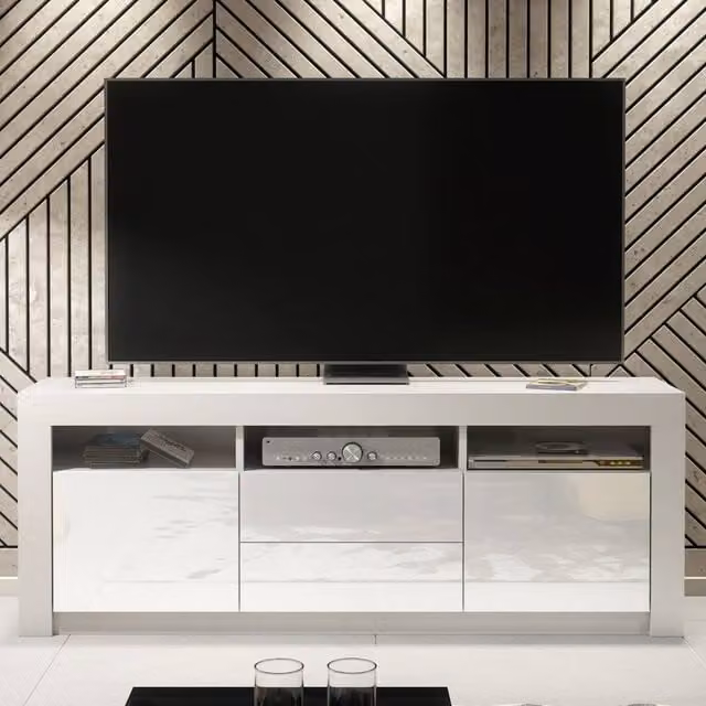 Creative Furniture Shine TV Unit, White with Glossy Doors, W: 160 cm, H: 60 cm, D: 35 cm – 1