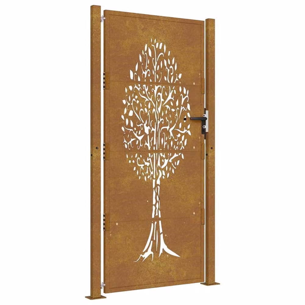 Berkfield Home Beautiful Garden Gate with Tree Design in Brown Corten Steel, W: 105 cm, H: 205 cm – 2