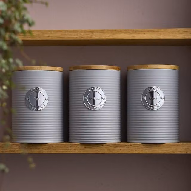 Cooks Professional 3-Piece Airtight Stainless Steel Kitchen Storage Set with Bamboo Lids in Grey and Silver