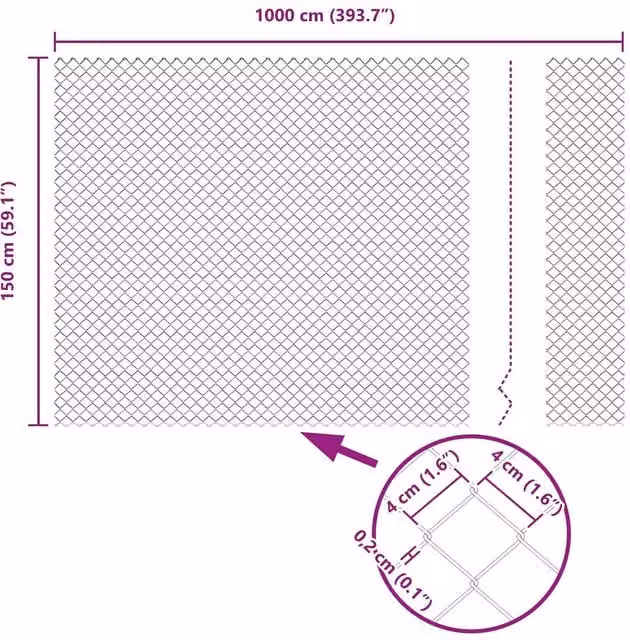 Berkfield Home Galvanised Steel Chain Link Fence in Silver, H: 1.5 m x W: 10 m