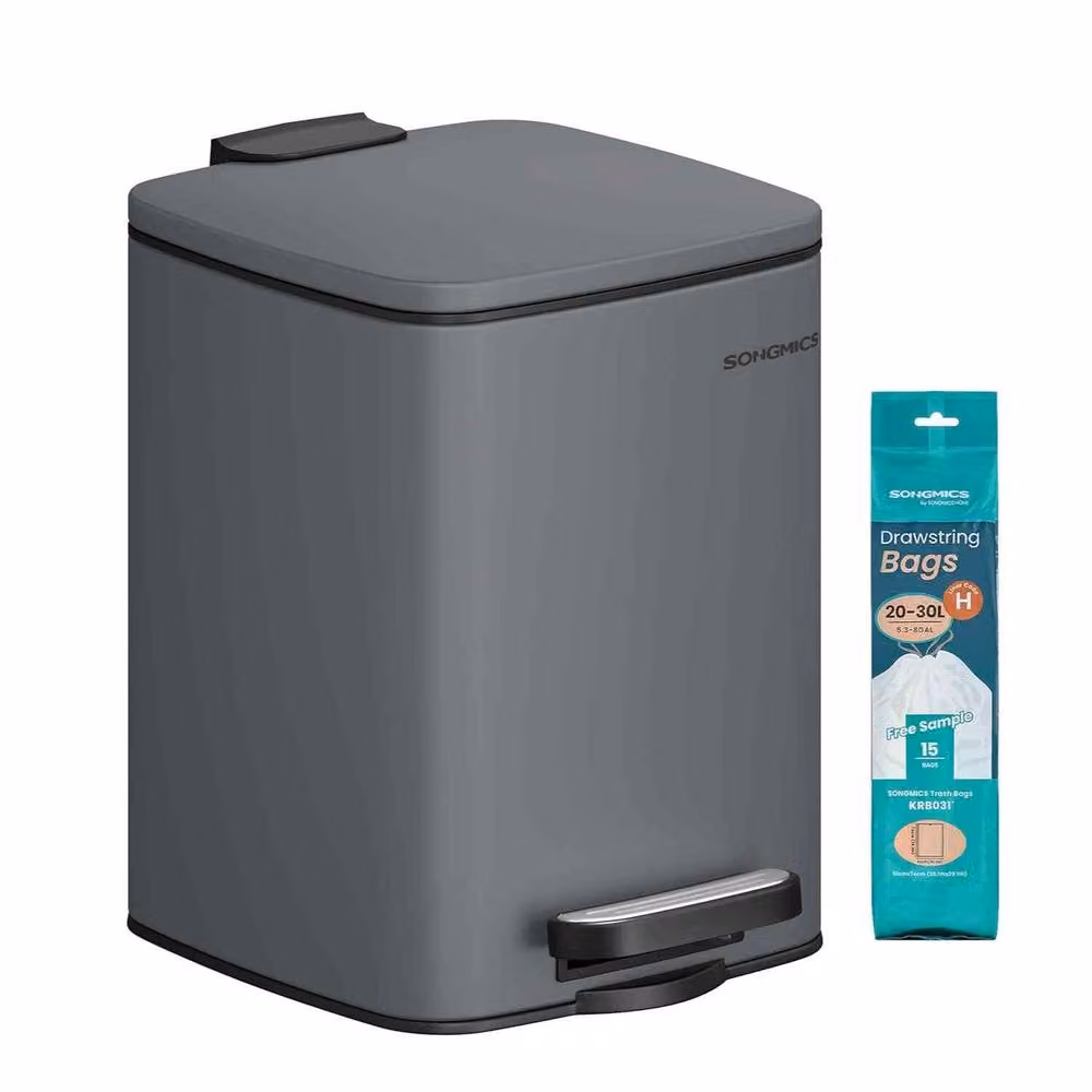 The Bazaarist Steel Pedal Waste Bin with Soft Close and Removable Inner Bucket, Dark Grey – 2