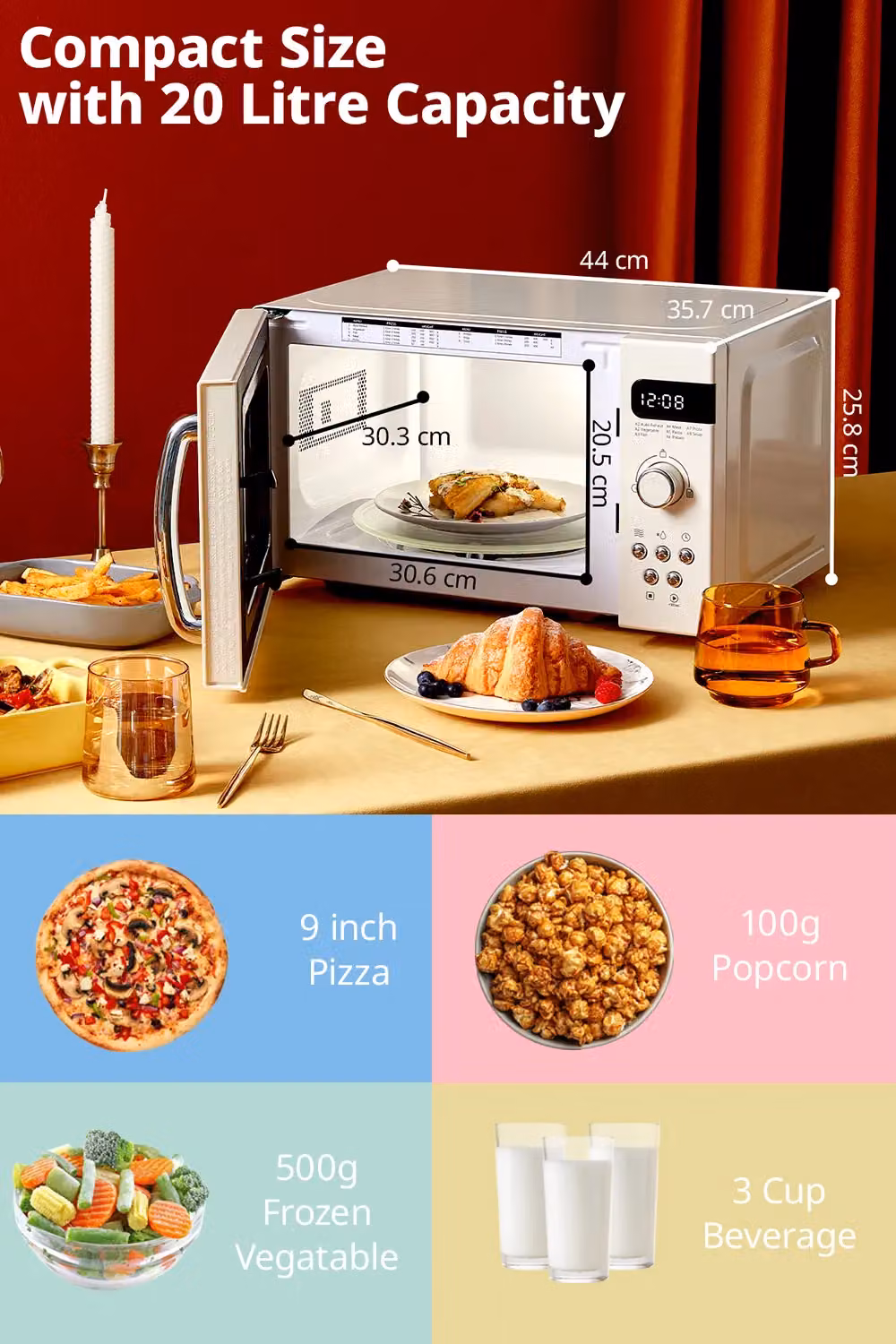 Living and Home Retro Style Solo Microwave Oven, 800W, 20L, Beige – 4