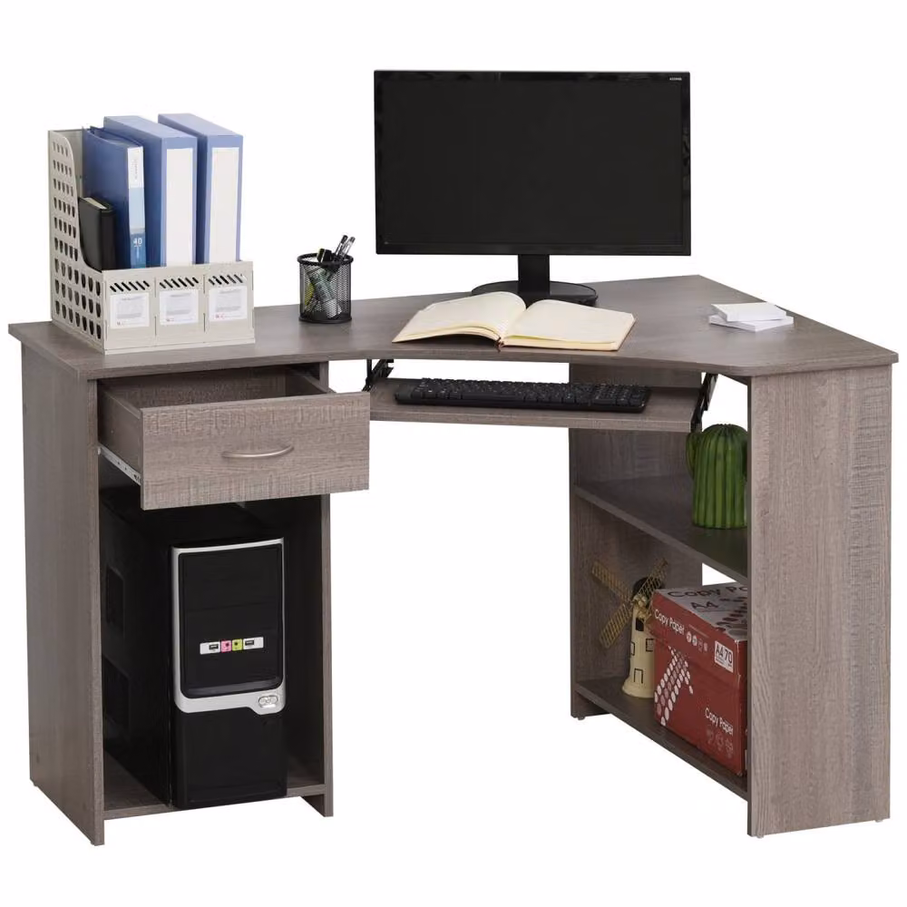 Wyld Haus Nifi Grey L-Shaped Corner Desk with Keyboard Tray and Shelves, W: 120 cm – 2