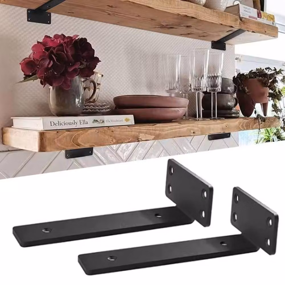 SPETLEK 4-Pack Heavy Duty Concealed Floating Shelf Brackets in Matt Black Steel, 15 cm – 5