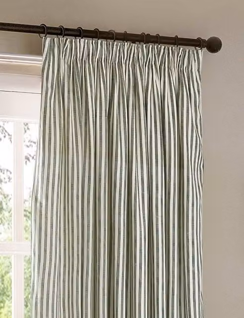 YARD Hebden Blackout Pencil Pleat Curtains, Green Striped Cotton, W: 168 cm, H: 229 cm