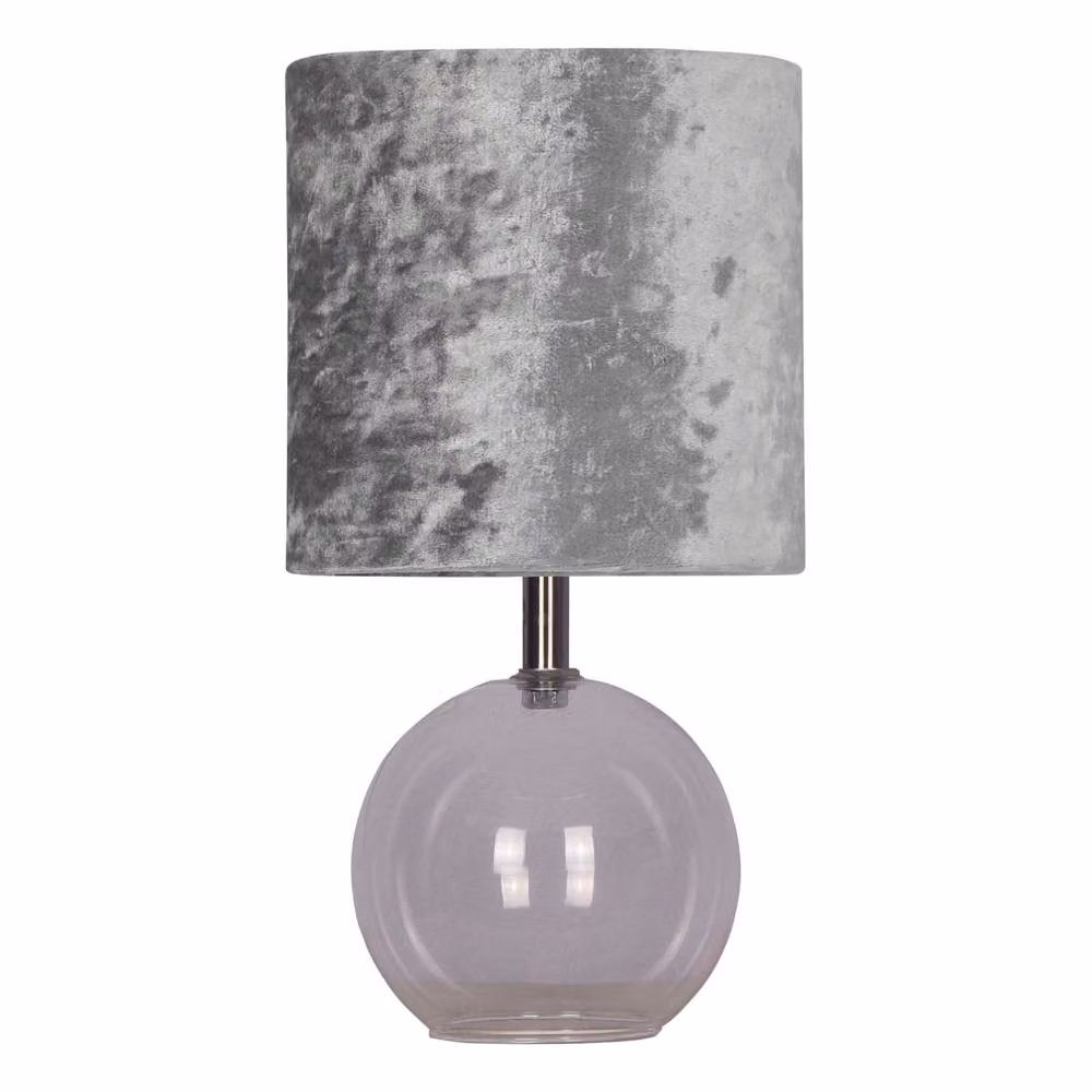 First Choice Lighting Buck Clear Glass Globe Table Lamp with Grey Velvet Shade – 2