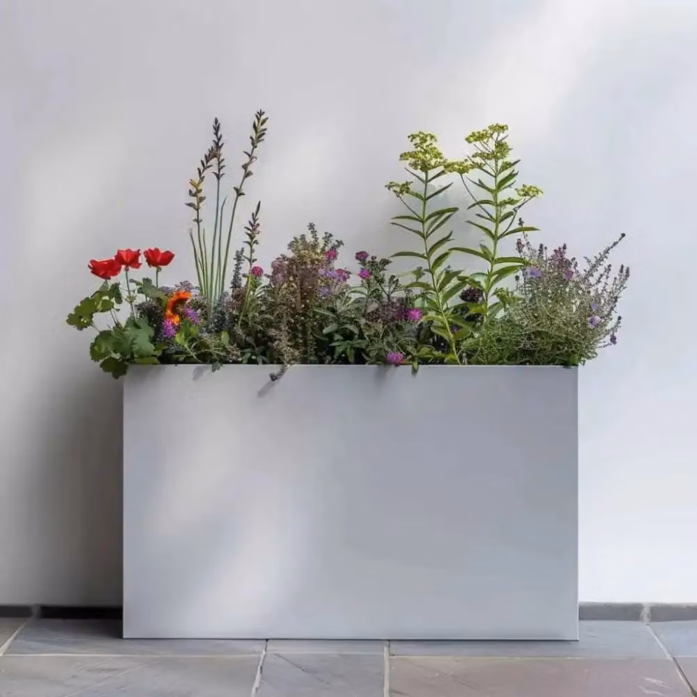 Woven Wood Matte White Trough Planter with Galvanised Steel, W: 90 cm, H: 60 cm, D: 30 cm – 3
