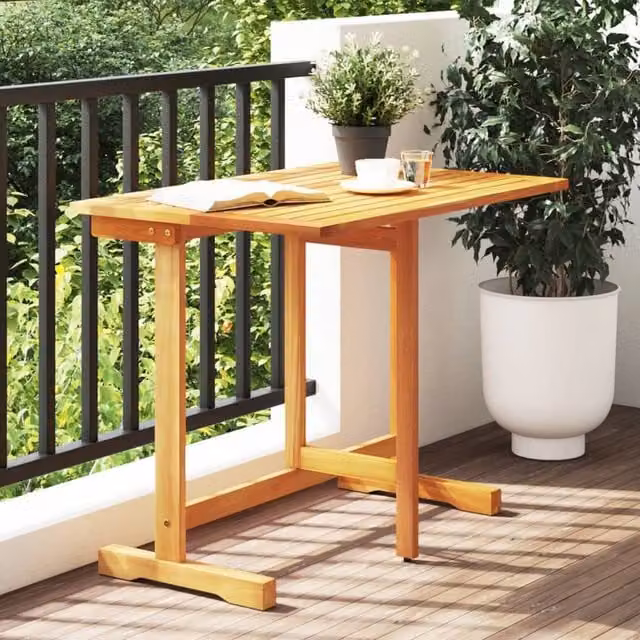 Berkfield Home Folding Balcony Table in Brown Solid Acacia Wood, W/D/H: 90 x 60 x 72 cm