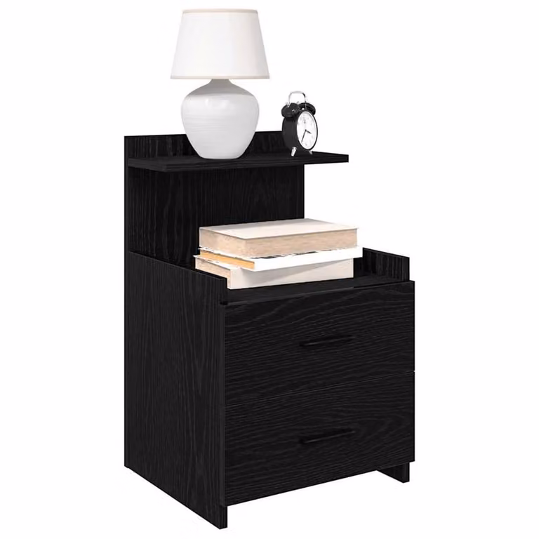 Berkfield Home Set of 2 Durable Black Bedside Cabinets with 2 Drawers, W/D/H: 40 x 36.5 x 62 cm
