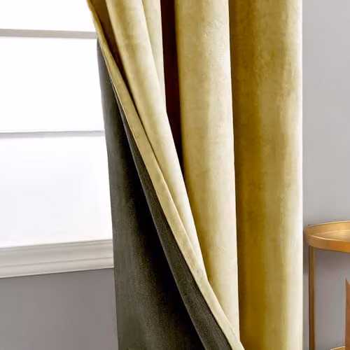 Happy Homewares Yellow Velvet Blackout Eyelet Curtains, 2 Panels, W: 117 cm, Drop: 137 cm – 3