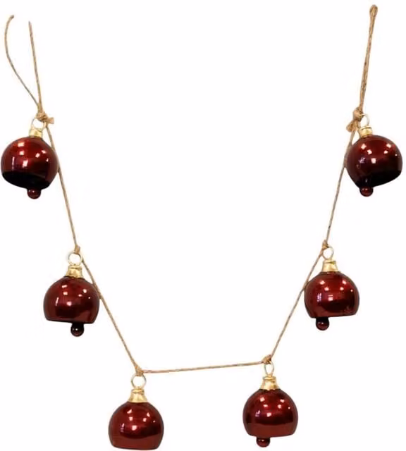 Four Candle Rustic Christmas Garland with 6 Red and Gold Metal Bells