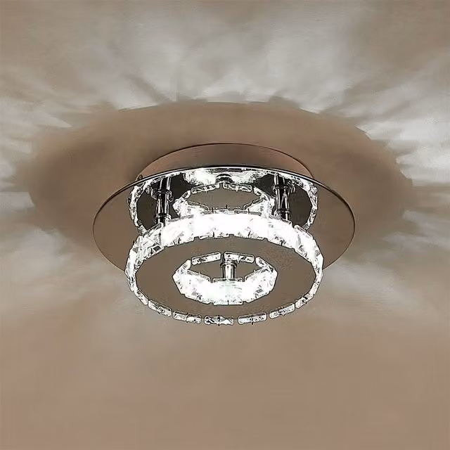 Kidkid Modern Crystal LED Ring Ceiling Light in Silver and Chrome