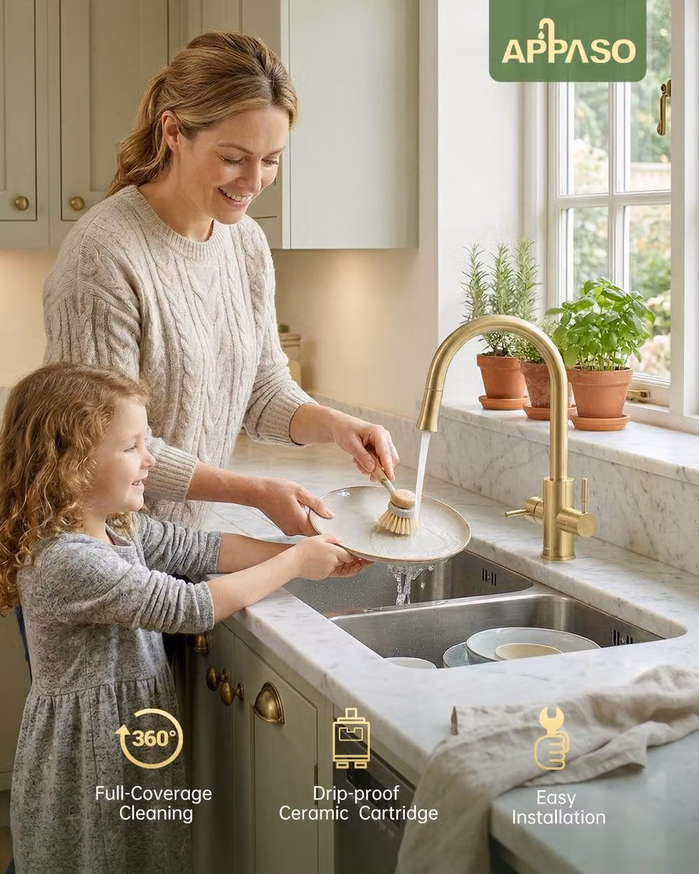 Appaso Gold Kitchen Sink Mixer Tap with Pull Out Sprayer and Swivel Spout – 2