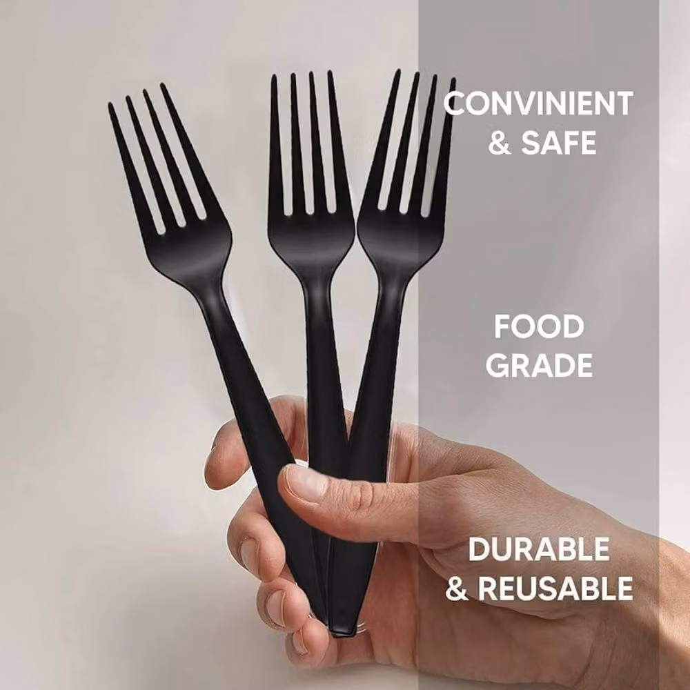 ECONX Heavy Duty Reusable Plastic Forks in Matte Black, 50 Pack – 2