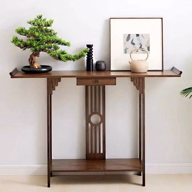 UNHO Antique Brown Wood Chinese Style Console Table for Hallways