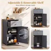 Costway Single Door Grey Bathroom Cabinet with Internal Shelves and Drawers – 3