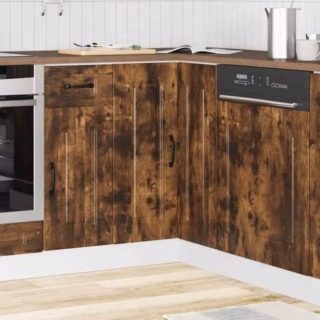 Berkfield Home Kalmar Kitchen Corner Base Cabinet in Smoked Oak Brown, W/D/H: 75.5 x 81.5 x 20.0 cm – 1