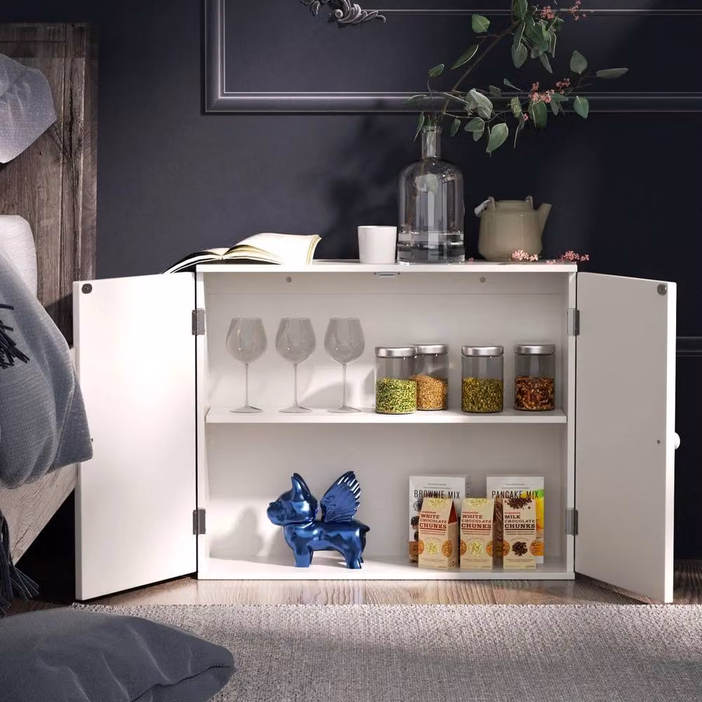 NESTLUNE White Matt Wall Mounted Bathroom and Kitchen Storage Cabinet with 2 Hinged Doors – 2