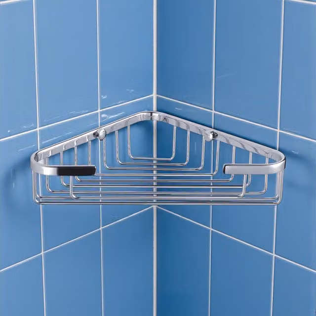 Showerdrape Clasico Large Slatted Corner Bathroom Shower Basket, Stainless Steel, Silver