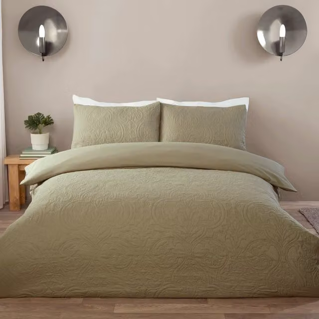 Sanderson Pinsonic Classic Plain Duvet Set in Green, W: 180 cm x L: 200 cm