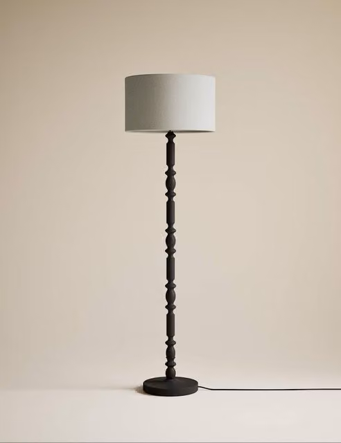 M&S Wooden Bobbin Floor Lamp in Black