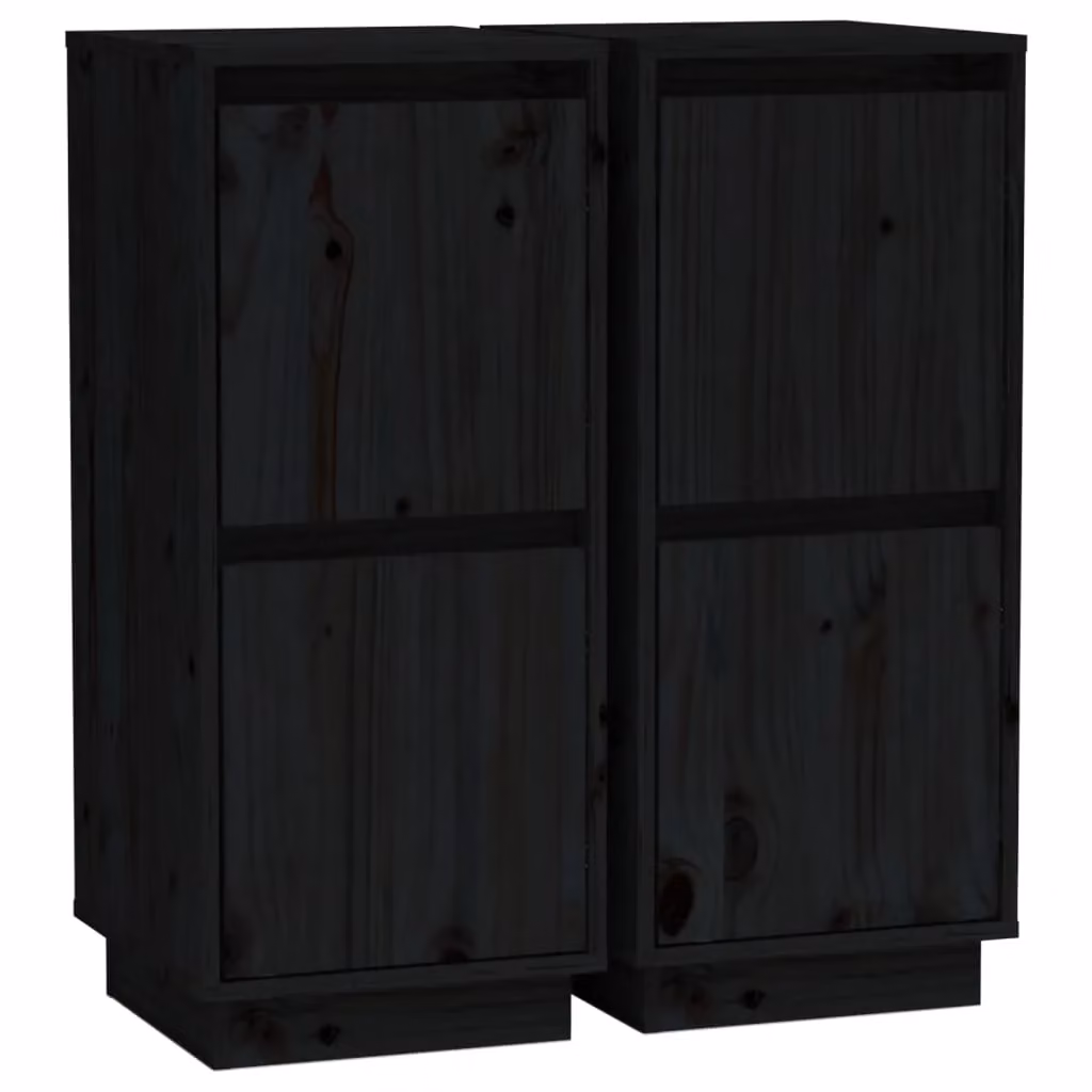 Berkfield Home Set of 2 Black Solid Pine Wood Sideboards, W/D/H: 31.5 x 34 x 75 cm – 2