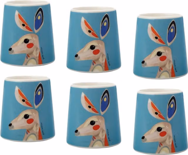 Maxwell & Williams Pete Cromer Kangaroo Porcelain Egg Cup Set of 6 in Blue and Yellow