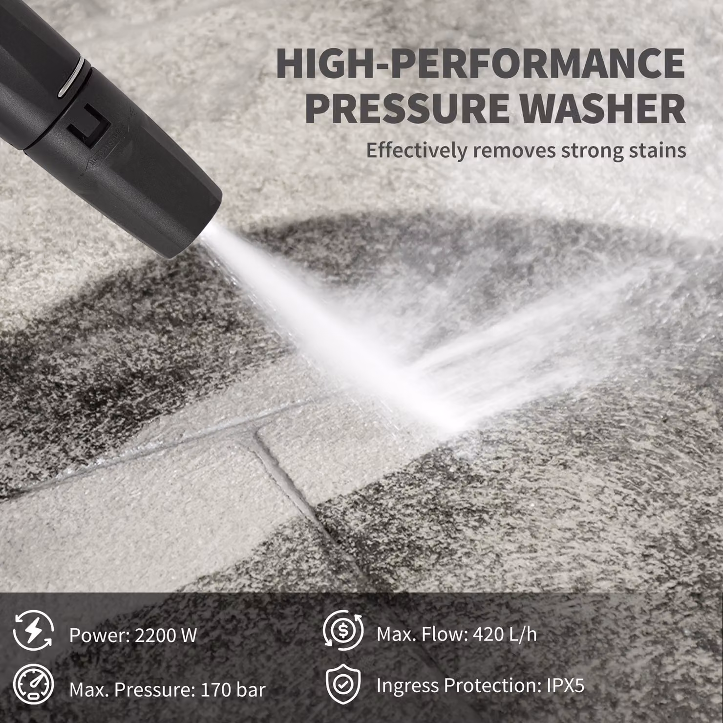 Outsunny 2200W High Pressure Washer, 170 Bar Pressure Washer with Adjustable Nozzle and 6M Hose, Blue, W/D/H: 32 x 32 x 80 cm – 3