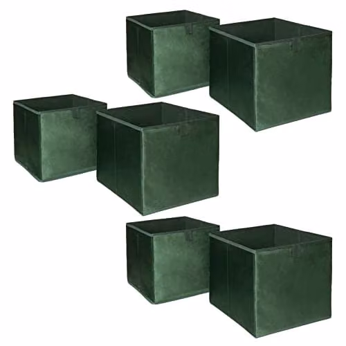 OHS Pack of 6 Matte Velvet Collapsible Storage Boxes in Green, W/D/H: 27 x 27 x 27 cm