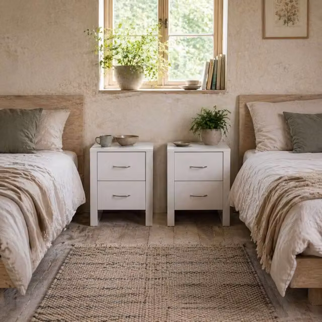 Wyld Haus Sovise Set of 2 White Wooden Bedside Tables with 2 Drawers