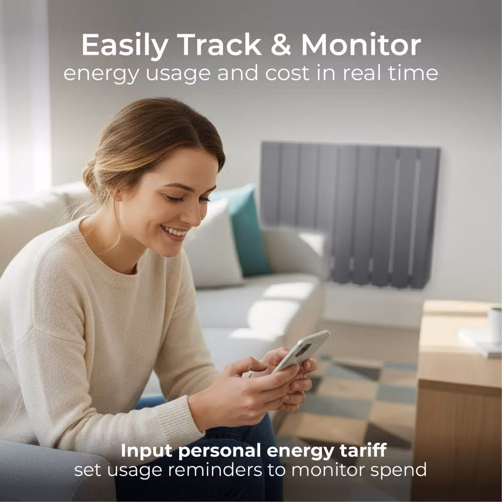 Masterplug SmartEnergy Wall Mounted Oil-Filled Radiator with Wi-Fi and App Control, 1500W, Grey – 2