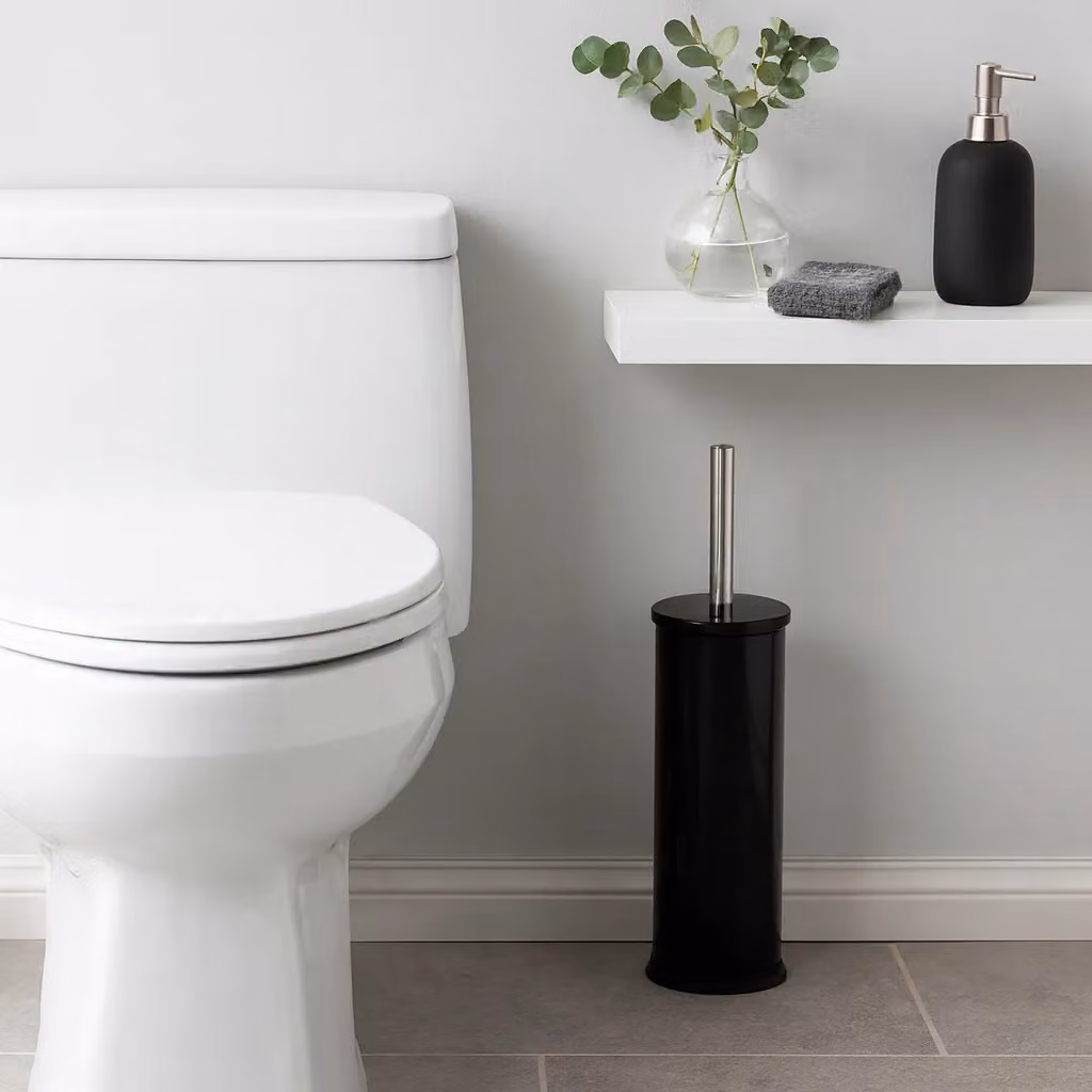 Harbour Housewares Black Stainless Steel Toilet Brush and Holder Set of 2 – 9