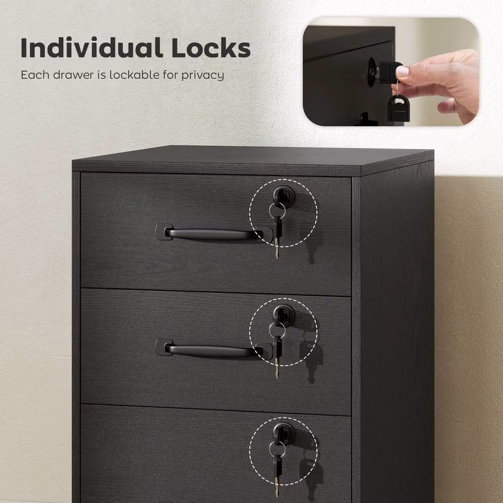 STILVORA Three Drawer Filing Cabinet with Locks and Castors in Black, W/D/H: 40 x 40 x 69.5 cm – 8
