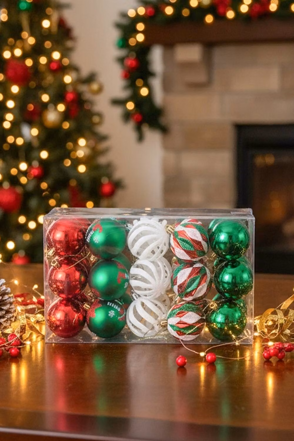 Living and Home 30-Piece Multicolour Christmas Ornament Set with Hanging Baubles in Grid, Cutout and Stocking Designs – 3
