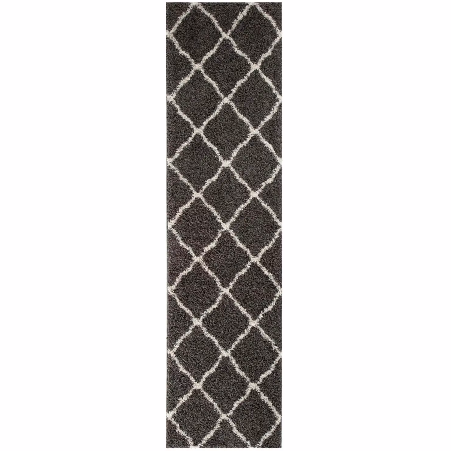 THE RUGS Moroccan Soft High Pile Shaggy Lattice Rug, Dark Grey, W: 120 cm, L: 170 cm – 6