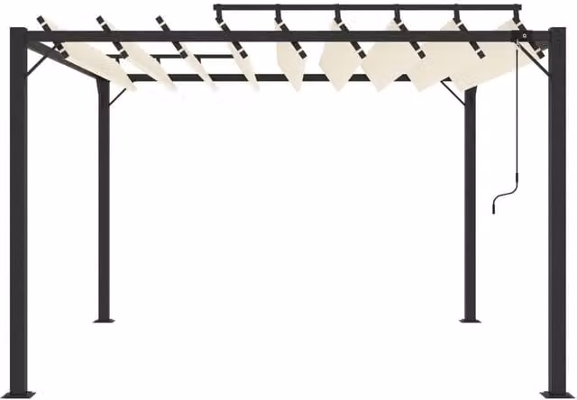 Berkfield Home Gazebo with Louvered Roof in Beige with Cream Polyester Fabric and Aluminium Frame, W/D/H: 300 x 300 x 225 cm