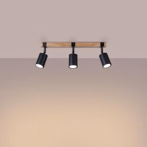 SOLLUX lighting Fager Plafond Wall Light in Black and Wood, W/D/H: 54 x 6 x 17.2 cm – 2
