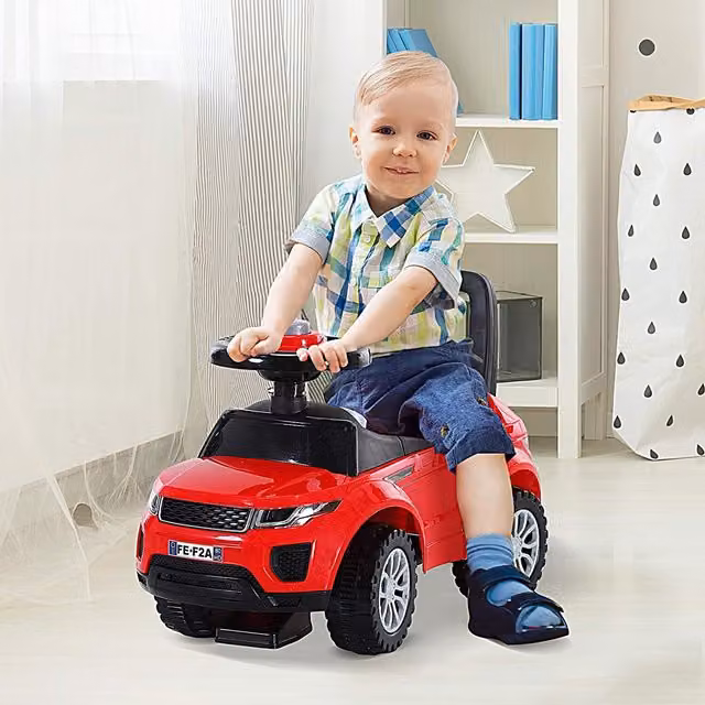 HOMCOM 3-in-1 Ride-On Slider Car with Steering Horn and Storage in Red and Black