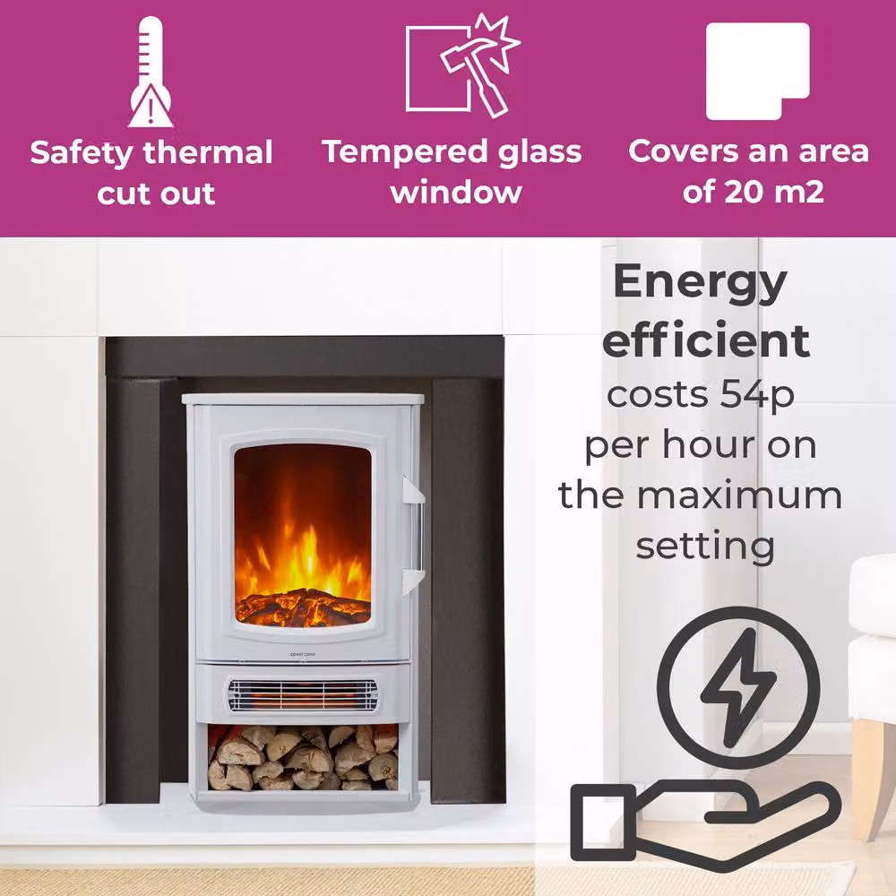 Neo Electric Heater with Realistic Flame and Log Store, White, W/D/H: 74 x 43 x 32 cm – 3